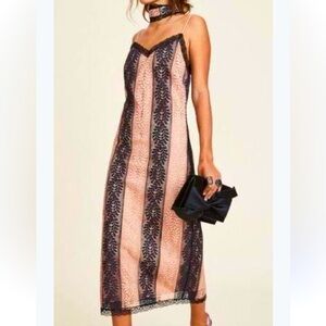 LPA the label tan & black laced slip dress Size Medium NWT